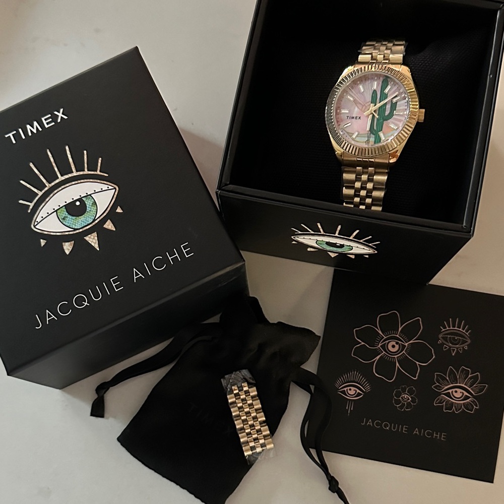 Jacquie Aiche Gold Tone Watch with Pink and Green Dial - Picture 8 of 8